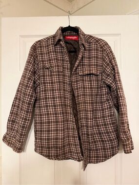 Wrangler Brown Plaid Lightweight Quilted Shirt Jacket